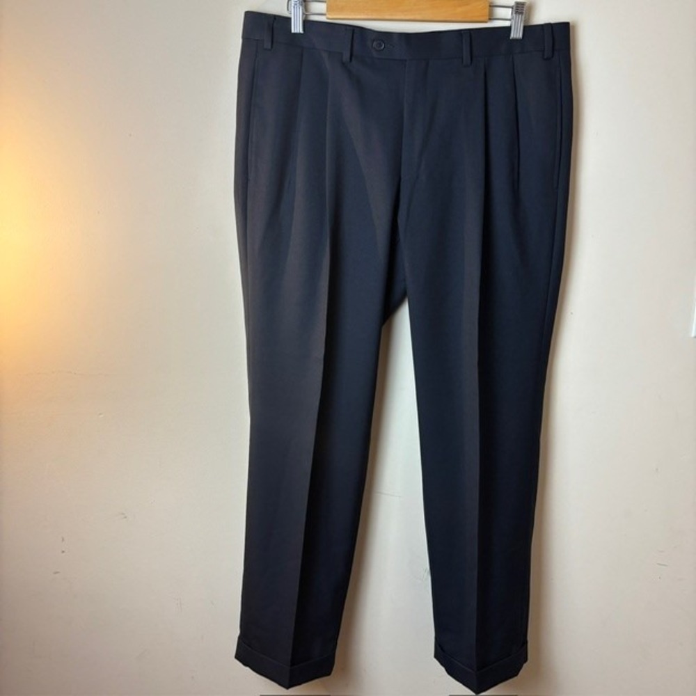 Mens 36W x 30L Lauren Ralph Lauren Dress Pants Blue Pleated Cuffed Hem Pockets